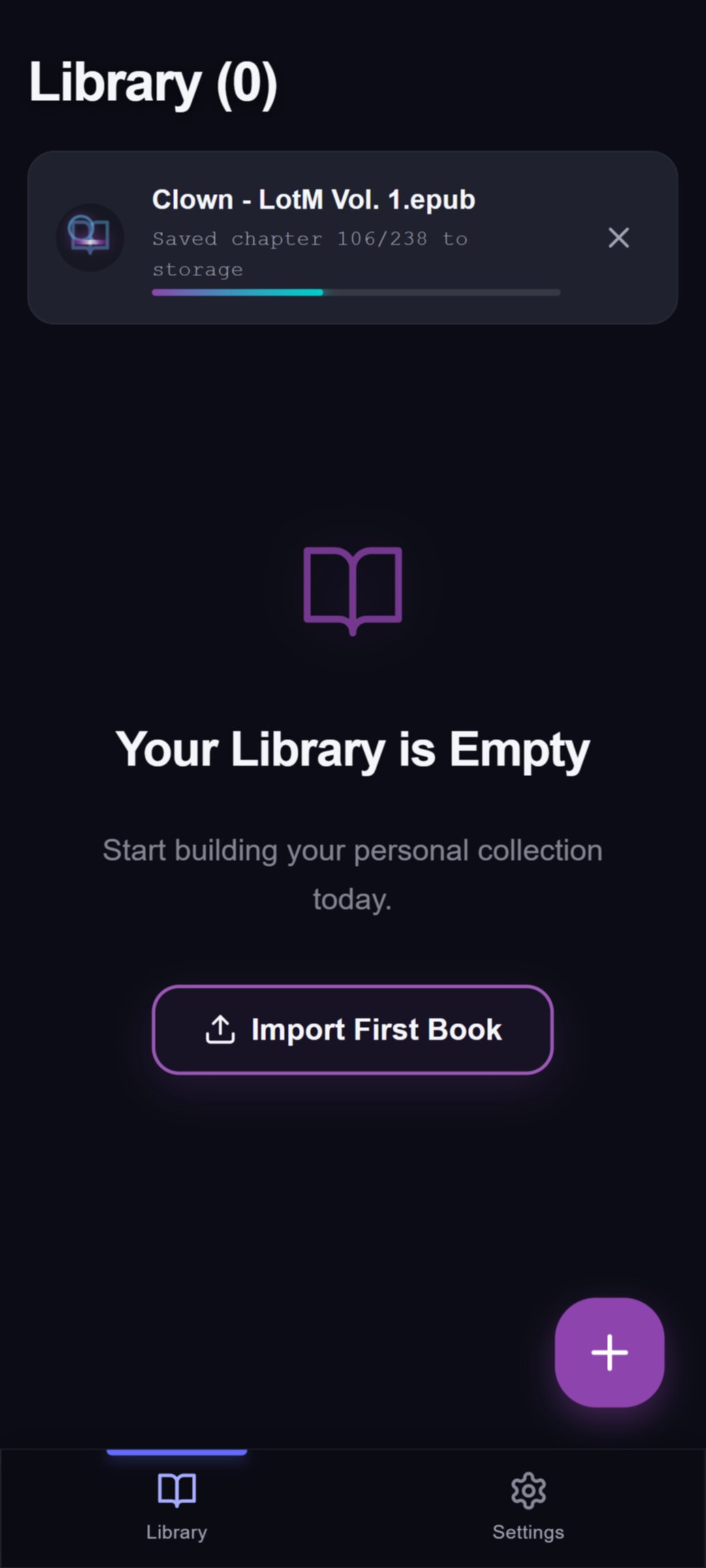 Screenshot of importing a book file to EnrichReader