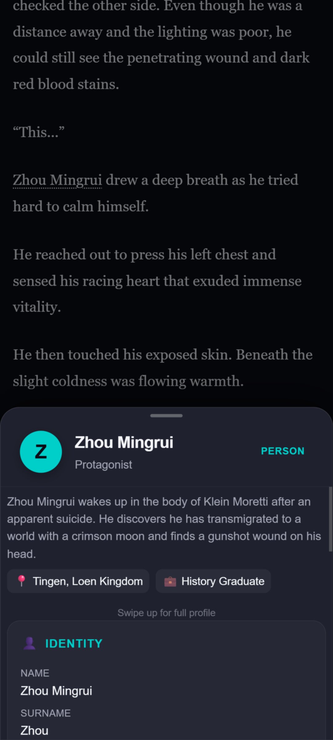 Screenshot depicting the final dynamic reading experience